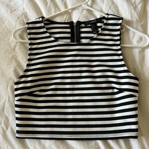 Taylor Swift Red Era Forever 21 Black & White Striped Crop Top, Sleeveless w/Zip